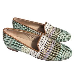 SOLD - Jon Josef Gatsby Arias Green Multicolor Raffia Loafers